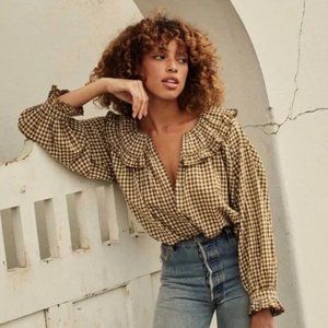 DOEN Seychelle Top Olive Gingham - Small